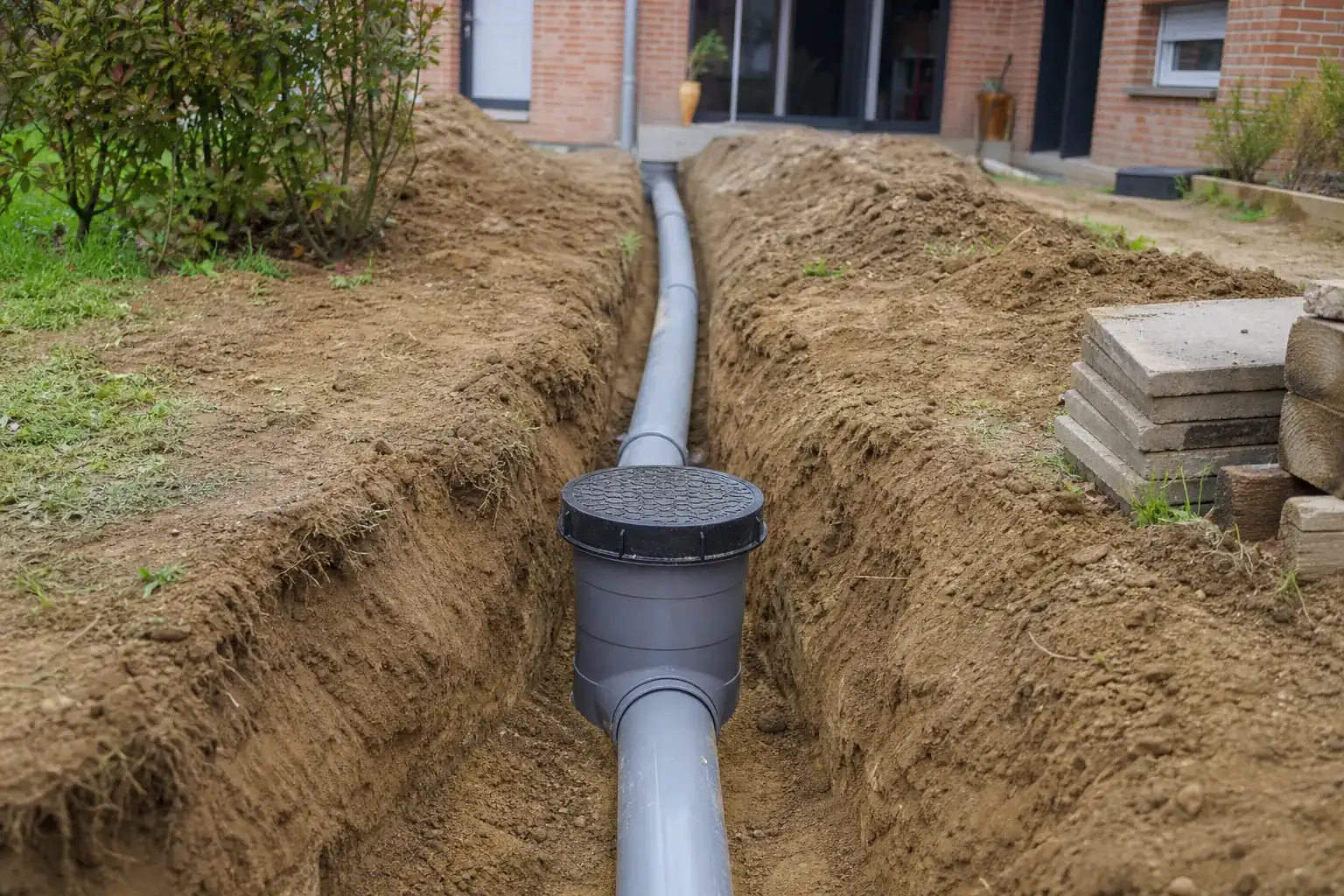 Canalisation privée avant raccordement en périphérie toulousaine